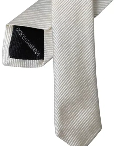 Dolce & Gabbana White Solid 100% Silk Adjustable Tie In White