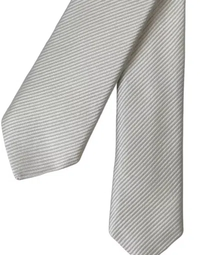 Dolce & Gabbana White Solid 100% Silk Adjustable Tie In White