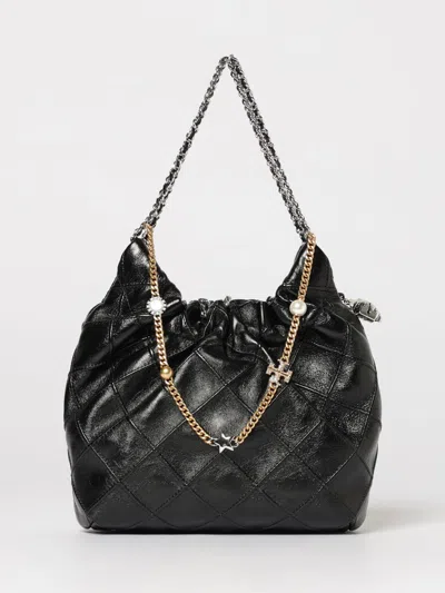 Tory Burch Fleming Distressed Mini Hobo Bag Shoulder Bags Black In Black