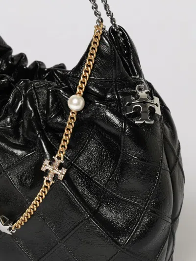 Tory Burch Fleming Distressed Mini Hobo Bag Shoulder Bags Black In Black