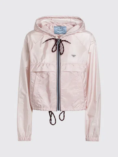 Prada Hooded Jacket Drawstring Hem Elasticated Cuffs In Pink