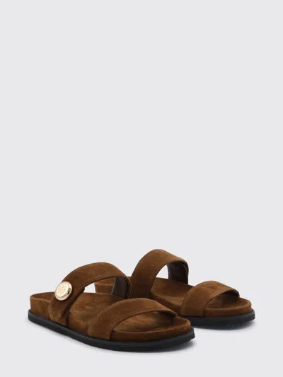 Tory Burch Romy Brown Sandals With Logo Plaque On The Front In Suede Woman In Brown