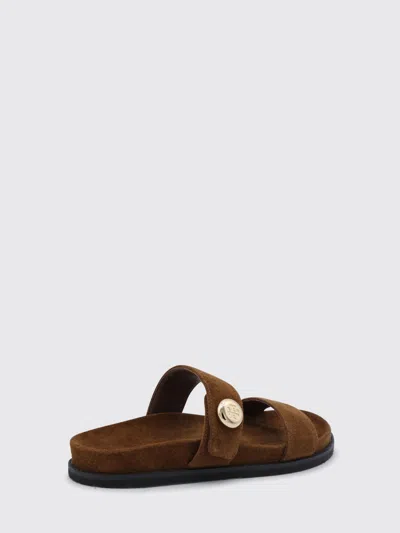 Tory Burch Romy Brown Sandals With Logo Plaque On The Front In Suede Woman In Brown