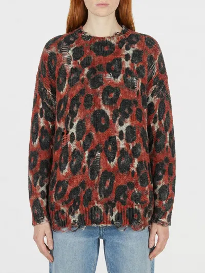 R13 Distressed Leopard-print Cotton Sweater In Brown