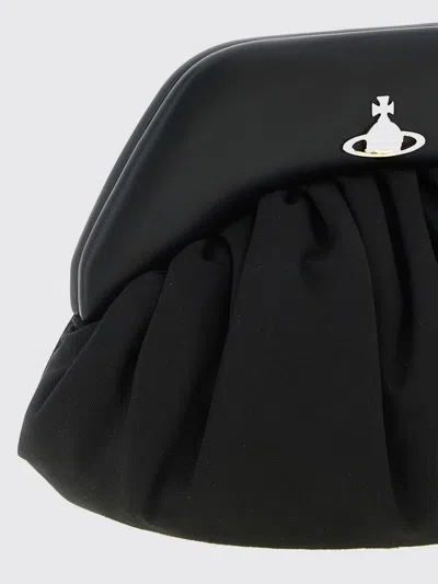 Vivienne Westwood Brooke Black Clutch With Adjustable And Removable Shoulder Strap And Orb Plaque On The Front In Leat