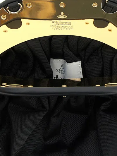 Vivienne Westwood Brooke Black Clutch With Adjustable And Removable Shoulder Strap And Orb Plaque On The Front In Leat