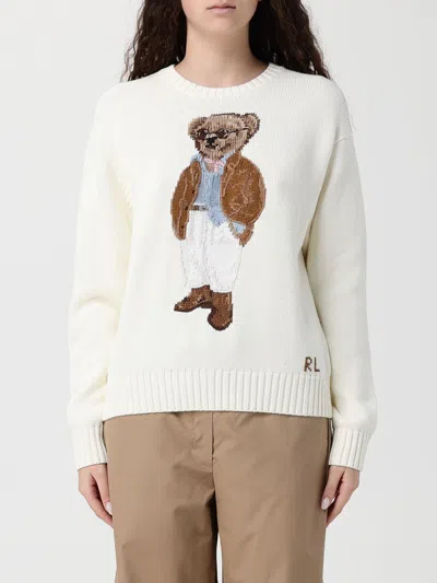 Polo Ralph Lauren Cotton Bear Long Sleeve Crew Neck In White