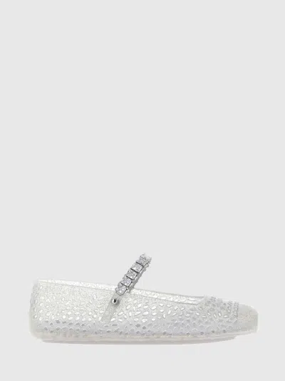 Jimmy Choo Clear Jelly Ballerina Flats With Crystal Embellishment In White