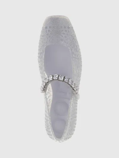 Jimmy Choo Clear Jelly Ballerina Flats With Crystal Embellishment In White