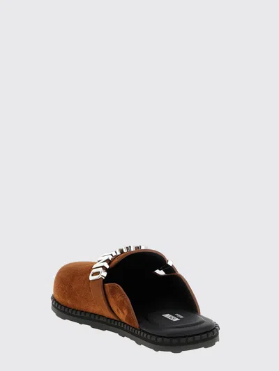Moschino Suede Open Toe Flat Sole Slides In Brown