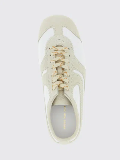 Dries Van Noten Leather Sneakers Low Profile Suede Panels Rubber Sole In Neutral