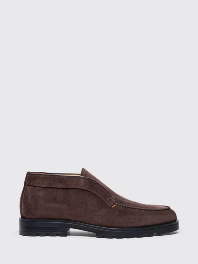Santoni Suede Ankle Boot Without Laces In Black