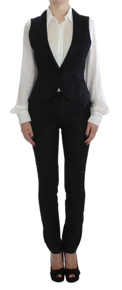 Exte Black One Button Three Piece Suit In Black