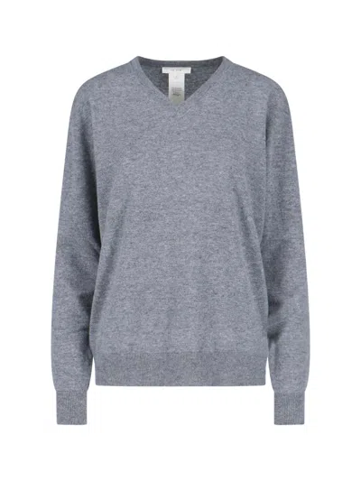 The Row Nian Long Sleeve Top Ribbed V Neckline In Gray