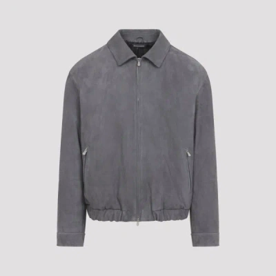 Brunello Cucinelli Suede Jacket Collared Design Elasticated Hem Pockets In Gray