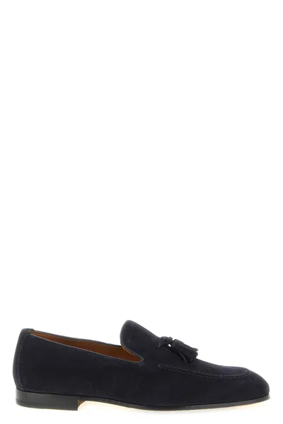 Doucal's Navy Blue Solid Adler Loafers In Blue