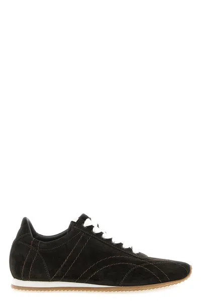 Totême Leather Sneakers Contrast Stitching Low Top Rubber In Black