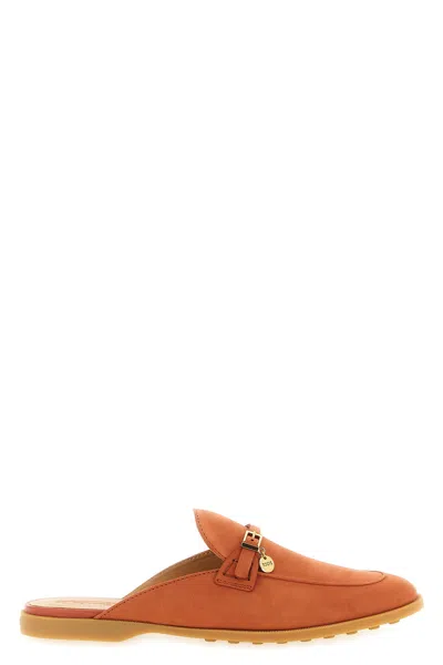 Tod's Orange Solid Sabots Slides In Brown