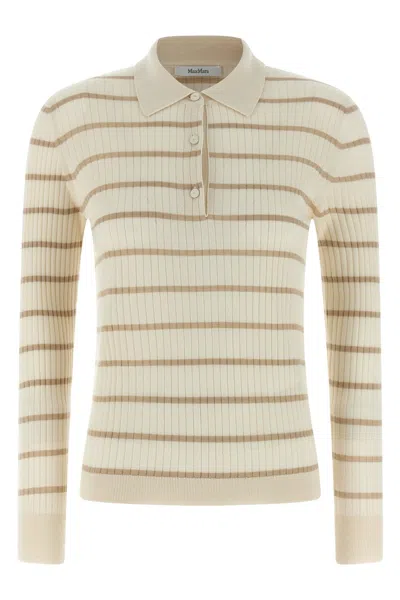 Max Mara Gitano Cashmere Silk Collared Striped Sweater In Blue