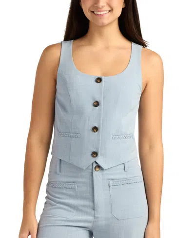 Bcx Juniors' Melange Suiting Button-front Vest In Blue