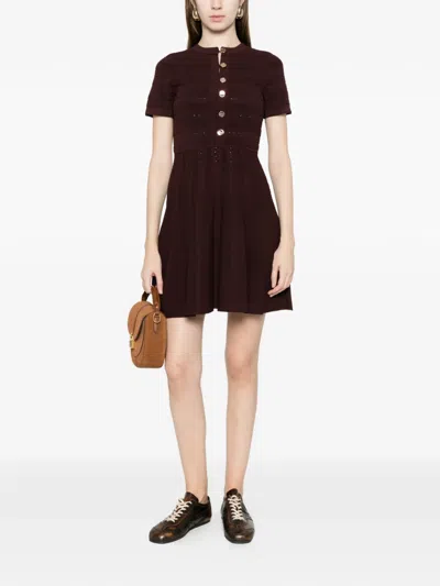 Sandro Womens Brown Short-sleeved Slim-fit Knitted Mini Dress In Brown