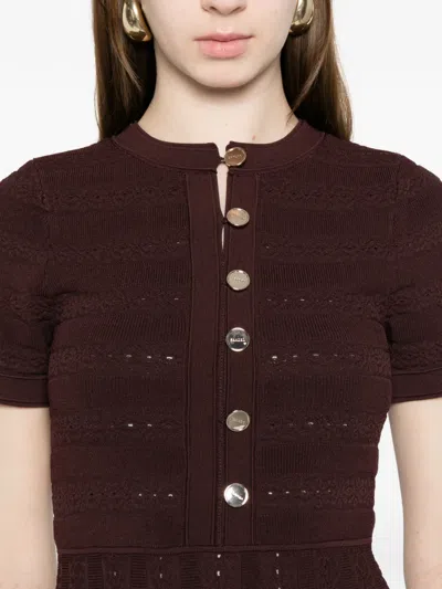 Sandro Womens Brown Short-sleeved Slim-fit Knitted Mini Dress In Brown