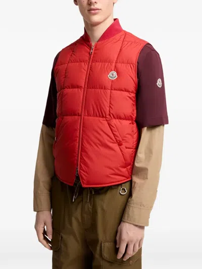 Moncler Elberton Tech Square-quilted Down Vest In Red