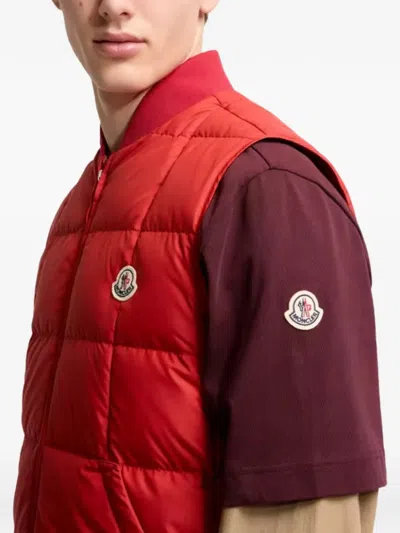 Moncler Elberton Tech Square-quilted Down Vest In Red