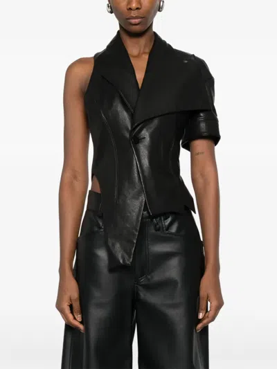 Yehuafan Button Draped Jacket In Black