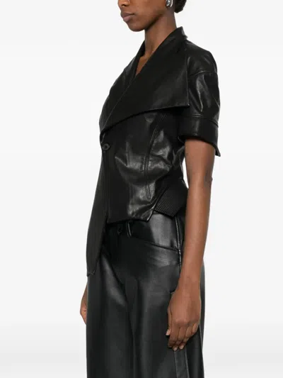 Yehuafan Button Draped Jacket In Black