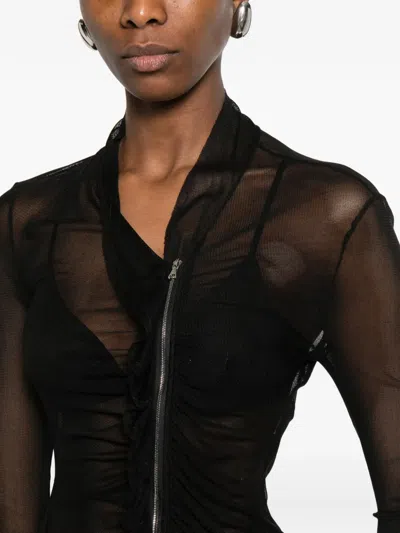 Yehuafan Zip Ruched Top In Black