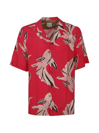 Paul Smith Flowing Oversized Short-sleeve Shirt With Abstract Bird Print In Red