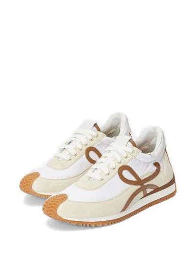 Loewe Flow Runner 2.0 Sneakers In White/brown Nylon And Suede Women In Animal Print