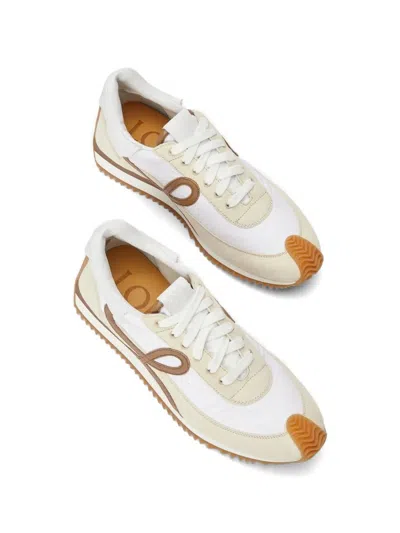 Loewe Flow Runner 2.0 Sneakers In White/brown Nylon And Suede Women In Animal Print