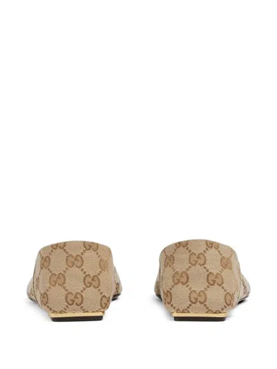 Gucci Vittoria Horsebit-detail Gg-pattern Ballet Flats In Neutral
