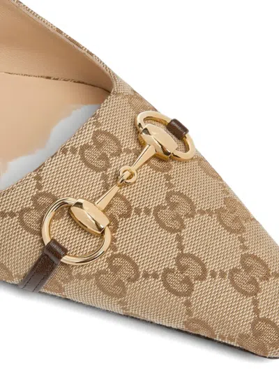 Gucci Vittoria Horsebit-detail Gg-pattern Ballet Flats In Neutral