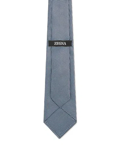 Zegna Patterned Silk Tie In Blue