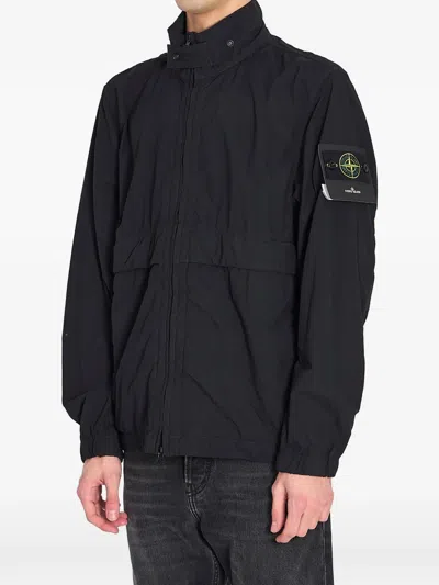 Stone Island Black Polyurethane Polyamide Jacket In Blue