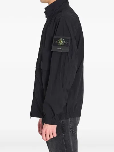 Stone Island Black Polyurethane Polyamide Jacket In Blue
