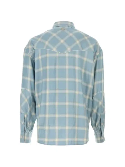 Wooyoungmi Embroidered Jersey Oversize Shirt Check Pattern In Blue