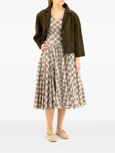 Prada Cropped Suede Jacket Notched Lapel Pockets In Green