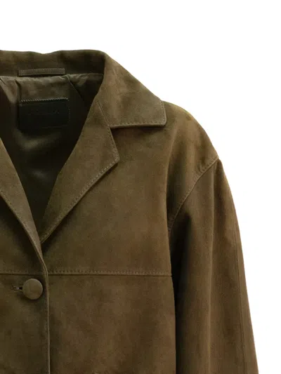 Prada Cropped Suede Jacket Notched Lapel Pockets In Green