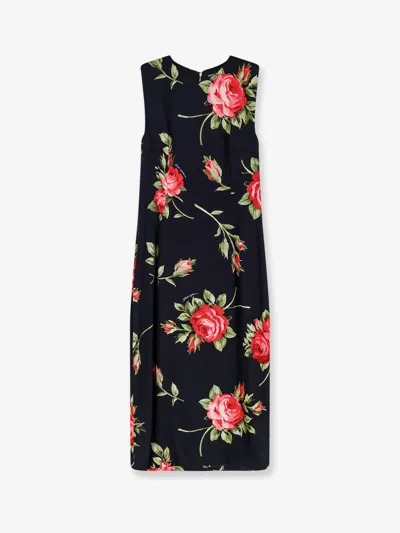Dolce & Gabbana Women Black Dress With All-over Floral Print In Silk Woman In Black
