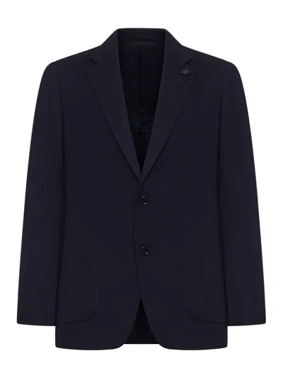 Lardini Single-breasted Tailored Jacket In Check Fabric In Blue