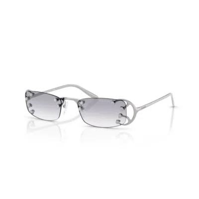 Prada Rimless Rectangular Sunglasses With Polished Metal Frames In Silver