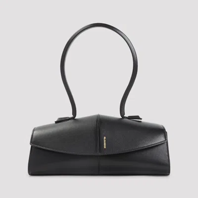 Jil Sander Linea Angular Leather Shoulder Bag In Black