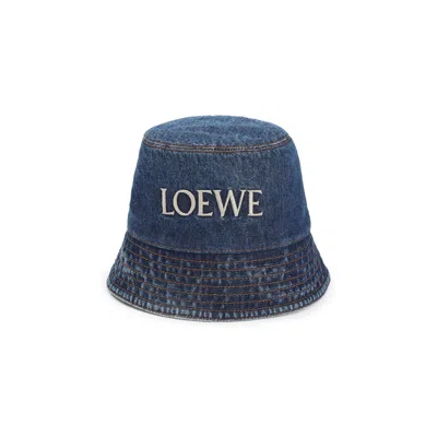 Loewe Denim Bucket Hat With Logo Embroidery In Blue
