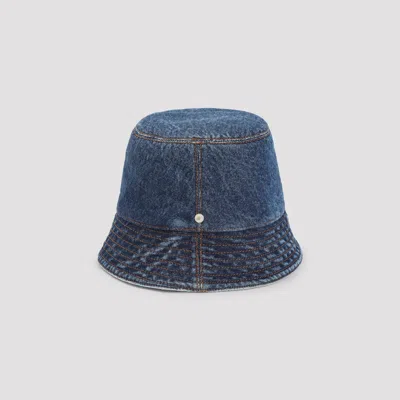 Loewe Denim Bucket Hat With Logo Embroidery In Blue