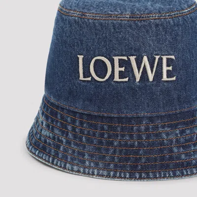 Loewe Denim Bucket Hat With Logo Embroidery In Blue