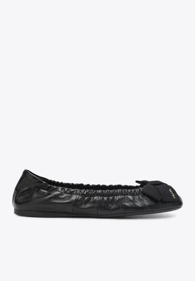 Prada Women Black Leather Ballet Flats, 3.5 Luxury Ballet Flats For Women Darveys